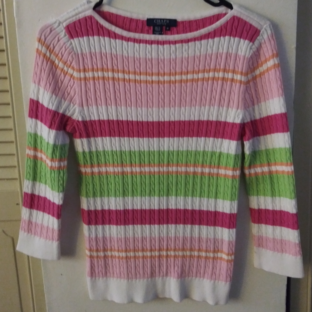 Chaps Striped Sweater Sz M - Picture 2 of 5